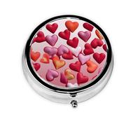 Pastillero redondo de metal con estampado de corazones de amor con 3 compartimentos, organizador portátil de píldoras, bonito contenedor de pastillas para bolsillo, oficina, viajes
