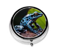 Pastillero redondo de metal con estampado de rana de dardos, con 3 compartimentos, portátil, organizador de píldoras, bonito contenedor para bolsillo, oficina, viajes