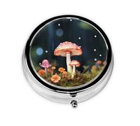 Pastillero redondo de metal con estampado de setas coloridas con 3 compartimentos, organizador portátil de píldoras, bonito contenedor de pastillas para bolsillo, oficina, viajes