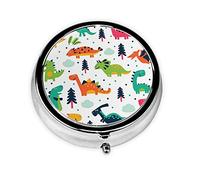 Pastillero redondo de moda de dinosaurios coloridos, pastillero de 3 compartimentos, pastillero de viaje portátil, se puede colocar en tu bolsillo o bolso