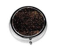 Pastillero redondo de papel pintado negro y dorado, bonito pastillero pequeño, mini pastillero, pastillero redondo de metal, pastillero de viaje