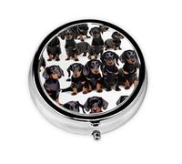 Pastillero redondo de perro salchicha Weiner para mascotas, lindo pastillero pequeño, mini pastillero, pastillero redondo de metal, pastillero de viaje