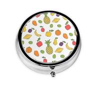 Pastillero redondo de plátano, fresa y piña, bonito pastillero pequeño, mini pastillero, pastillero redondo de metal, pastillero de viaje