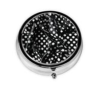 Pastillero redondo de puntos corrugados en blanco y negro. Organizador portátil de medicamentos diario, diseño fácil de transportar.