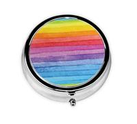 Pastillero redondo de rayas arcoíris coloridas, bonito pastillero pequeño, mini pastillero, pastillero redondo de metal, pastillero de viaje