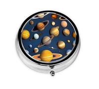 Pastillero redondo de Solar System Planets, se puede poner en la cartera, bolsillo, ligero y cómodo, pastillero de 3 compartimentos, pastillero portátil,