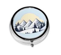 Pastillero redondo de White Snowy Mountains, ligero y portátil, con 3 insertos de plástico, adecuado para llevar en bolsillos o carteras.