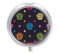 Pastillero Redondo Dog Paw Prints Textura Animal Pastillero Portátil Organizador Vitaminas Contenedor Con 3 Compartimentos