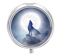 Pastillero Redondo El Lobo De La Luna Blanca Está Llamando Pastillero Con 3 Rejillas, Con Espejo, Portátil, A De Humedad, Distribuidor De Metal, Caja De Almacenamiento, Regalo Único