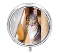 Pastillero Redondo Esconder El Gato. Pastillero Con 3 Rejillas, Con Espejo, Portátil, A De Humedad, Distribuidor De Metal, Caja De Almacenamiento, Regalo Único