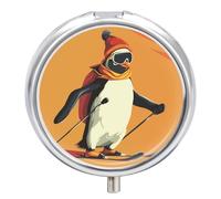 Pastillero Redondo Esquí Penguin Pastillero Portátil Organizador Vitaminas Contenedor Con 3 Compartimentos