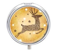 Pastillero Redondo Estrella De Ciervo Marrón Pastillero Con 3 Rejillas, Con Espejo, Portátil, A De Humedad, Distribuidor De Metal, Caja De Almacenamiento, Regalo Único