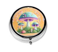 Pastillero redondo Fantasy Mushroom Mini Pastillero, ligero y portátil, con 3 insertos de plástico, adecuado para llevar en bolsillos o carteras.