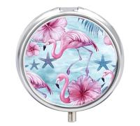 Pastillero Redondo Flamingo Pájaros Y Flores Pastillero Portátil Organizador Vitaminas Contenedor Con 3 Compartimentos