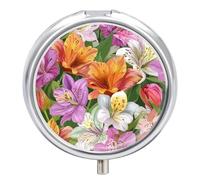 Pastillero Redondo Flores De Tulipán En Flor De Colores Pastillero Portátil Organizador Vitaminas Contenedor Con 3 Compartimentos