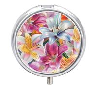 Pastillero Redondo Flores De Tulipán En Flor De Colores Pastillero Portátil Organizador Vitaminas Contenedor Con 3 Compartimentos