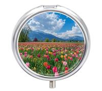 Pastillero Redondo Flores De Tulipán En Flor Pastillero Portátil Organizador Vitaminas Contenedor Con 3 Compartimentos