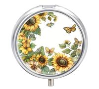 Pastillero Redondo Girasoles Florales Mariposa Pastillero Portátil Organizador Vitaminas Contenedor Con 3 Compartimentos