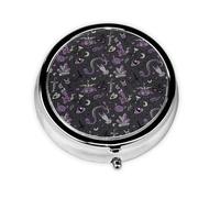 Pastillero redondo gótico espeluznante morado y negro, bonito pastillero pequeño, mini pastillero, pastillero redondo de metal, pastillero de viaje