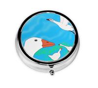 Pastillero redondo Happy White Goose. Organizador portátil de medicamentos diarios, diseño fácil de transportar.