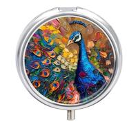 Pastillero Redondo Hermoso Pájaro Pavo Real Pastillero Portátil Organizador Vitaminas Contenedor Con 3 Compartimentos