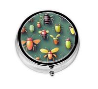 Pastillero redondo Insect Atlas, se puede poner en la cartera, bolsillo, ligero y cómodo, pastillero de 3 compartimentos, pastillero portátil,