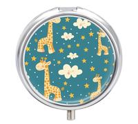 Pastillero Redondo Jirafa Nubes Estrellas Patrones Pastillero Portátil Organizador Vitaminas Contenedor Con 3 Compartimentos