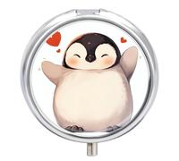 Pastillero Redondo Lindo Animal Pingüino Pastillero Portátil Organizador Vitaminas Contenedor Con 3 Compartimentos