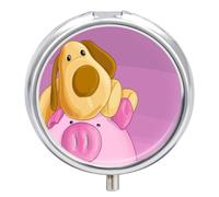 Pastillero Redondo Lindo Perro Y Cerdo Pastillero Con 3 Rejillas, Con Espejo, Portátil, A De Humedad, Distribuidor De Metal, Caja De Almacenamiento, Regalo Único