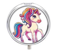 Pastillero Redondo Lindo Unicornio Arco Iris Pastillero Portátil Organizador Vitaminas Contenedor Con 3 Compartimentos