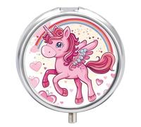 Pastillero Redondo Lindo Unicornio Arco Iris Pastillero Portátil Organizador Vitaminas Contenedor Con 3 Compartimentos