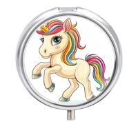 Pastillero Redondo Lindo Unicornio Arco Iris Pastillero Portátil Organizador Vitaminas Contenedor Con 3 Compartimentos