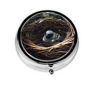 Pastillero redondo Little Bird Nest. Organizador portátil de medicamentos diario, diseño fácil de transportar.