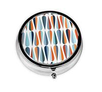 Pastillero redondo moderno de mediados de siglo con formas de gota, pastillero de 3 compartimentos, pastillero de viaje portátil, se puede colocar en tu bolsillo o bolso