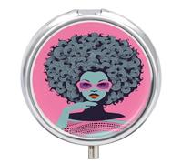 Pastillero Redondo Mujeres Indígenas Con Gafas Rosas Pastillero Con 3 Rejillas, Con Espejo, Portátil, A De Humedad, Distribuidor De Metal, Caja De Almacenamiento, Regalo Único