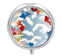 Pastillero Redondo Ola Japonesa Carpa Japonesa Pastillero Portátil Organizador Vitaminas Contenedor Con 3 Compartimentos