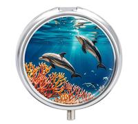 Pastillero redondo organizador de pastillas para viajes, hermoso mundo submarino, delfines CoralPill, 3 compartimentos, pastillero portátil, soporte para tabletas de medicinas para vitaminas, mini