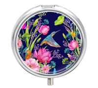 Pastillero Redondo Pájaros Colibrí Y Flores Pastillero Portátil Organizador Vitaminas Contenedor Con 3 Compartimentos