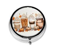Pastillero redondo para bebidas de café de otoño, organizador de viaje de metal ecológico con 3 compartimentos para el hogar, oficina, viajes, medicina