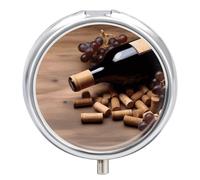 Pastillero redondo para botella de vino, corcho, uvas, pastillero, portátil, para medicinas, tabletas, vitaminas, organizador para bolsillo