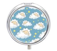 Pastillero Redondo Patrón De Ovejas Con Estrellas Y Nubes Pastillero Portátil Organizador Vitaminas Contenedor Con 3 Compartimentos