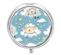 Pastillero Redondo Patrón De Ovejas Con Estrellas Y Nubes Pastillero Portátil Organizador Vitaminas Contenedor Con 3 Compartimentos