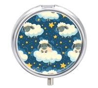 Pastillero Redondo Patrón De Ovejas Con Estrellas Y Nubes Pastillero Portátil Organizador Vitaminas Contenedor Con 3 Compartimentos