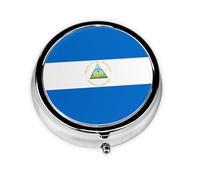 Pastillero redondo pequeño con 3 compartimentos, bandera de Nicaragua, colorido impreso, pastillero portátil