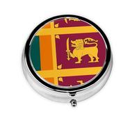 Pastillero redondo pequeño con 3 compartimentos, bandera de Sri Lanka, pastillero de viaje con estampado colorido portátil