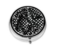 Pastillero redondo pequeño con 3 compartimentos, diseño de puntos corrugados en blanco y negro, colorido impreso, pastillero portátil