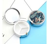 Pastillero redondo pequeño para pastillas, pastillero de bolsillo, patrón azul pavo real, pastillero portátil de viaje, organizador de píldoras de metal, bonito soporte para píldoras, organizador de