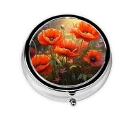 Pastillero redondo pequeño y portátil con diseño de amapolas WZYWHJ en flor, con particiones para almacenamiento de medicamentos para viajes y uso diario