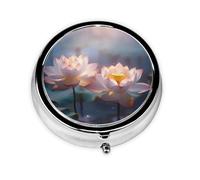 Pastillero redondo pequeño y portátil con diseño de loto WZYWHJ Beautiful con particiones para almacenamiento de medicamentos para viajes y uso diario