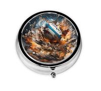 Pastillero redondo pequeño y portátil con particiones para almacenamiento de medicamentos para viajes y uso diario de WZYWHJ Rugby en llamas